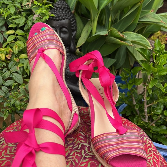 Talbots Pink Ankle Wrap Espadrille Wedge Sandals - Picture 3 of 17